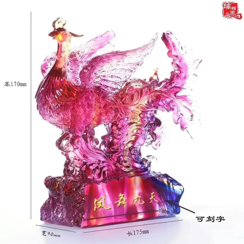 Afralia™ Phoenix Dance Glass Bath for Wealth Feng Shui Ornament