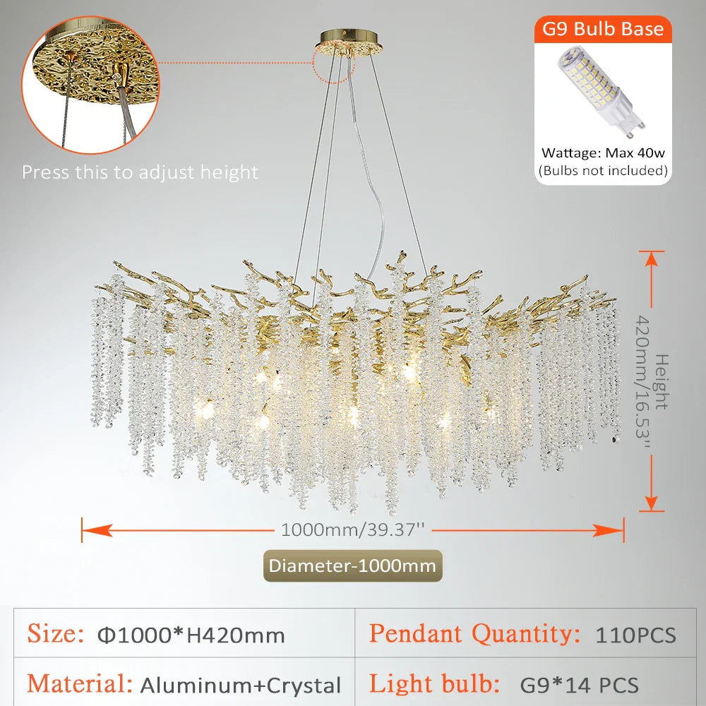 Afralia™ Crystal Metal Chandelier: Elegant Luxury Hanging Lamp for Home Hotel Decor