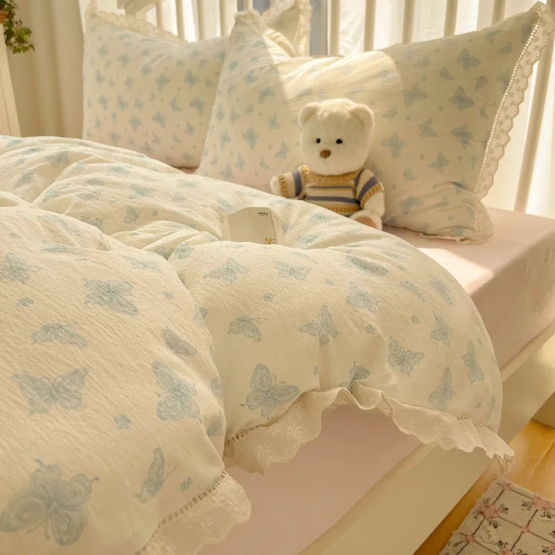 Afralia™ Hollow Lace Bedding Set: Fitted Sheet, Quilt Cover, Pillowcase - Skin-Friendly & Cozy