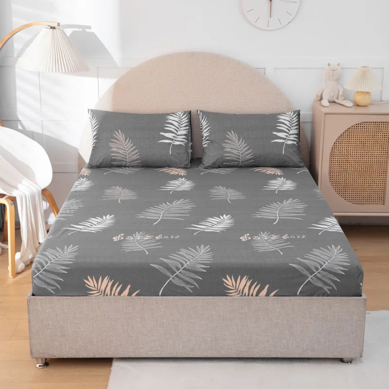Afralia™ Tropical Palm Leaf Print Double Bed Fitted Sheet - Soft & Comfortable All-Season Mattress Protector