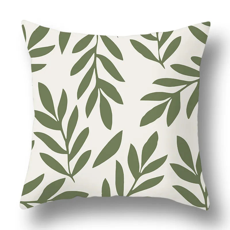 Afralia™ Green Plants Geometric Print Pillow Cover - Home Sofa Cushion Cover