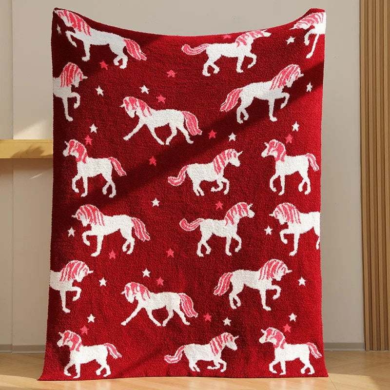 Afralia™ Class-A Half Fleece Red Unicorn Blanket - Warm, Cozy, All-Season Quilt