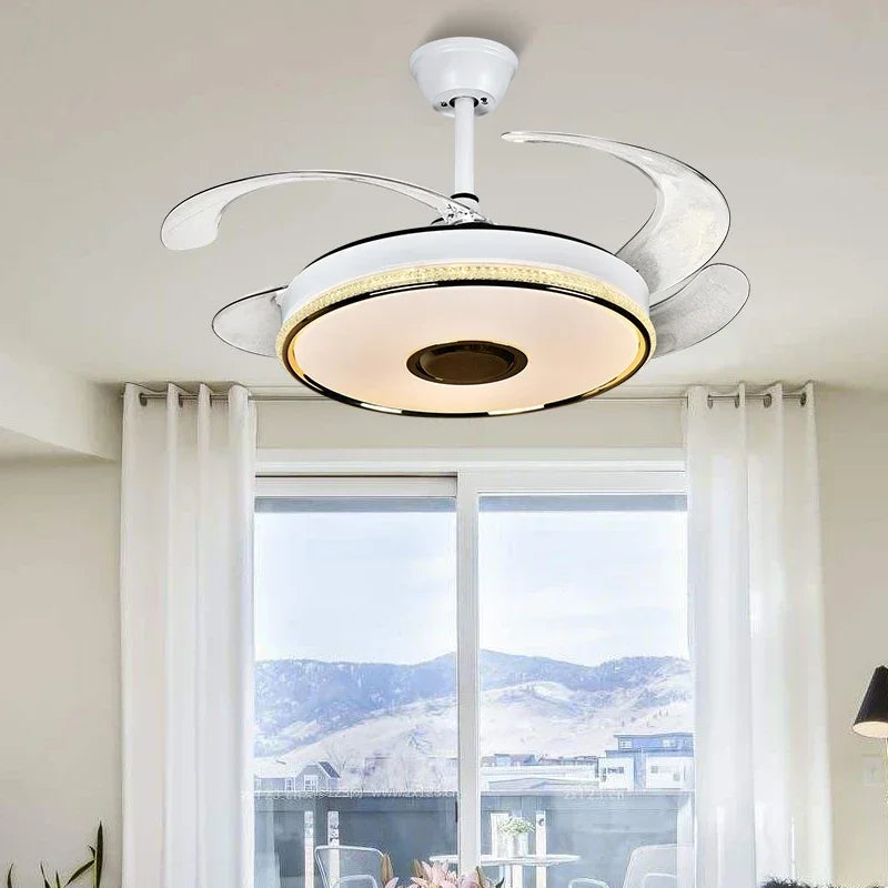 Afralia™ 90 Modern Ceiling Fan with Bluetooth Speaker, LED Light, and Remote Control