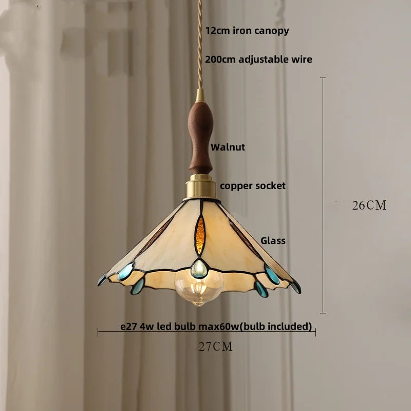 Afralia™ Tiffany Style Copper LED Pendant Lights for Dining Room and Balcony