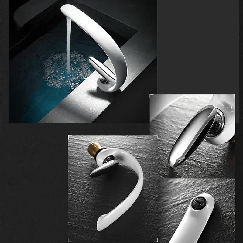 Afralia™ White Brass Waterfall Bathroom Sink Faucet Single Handle Hot Cold Mixer Tap