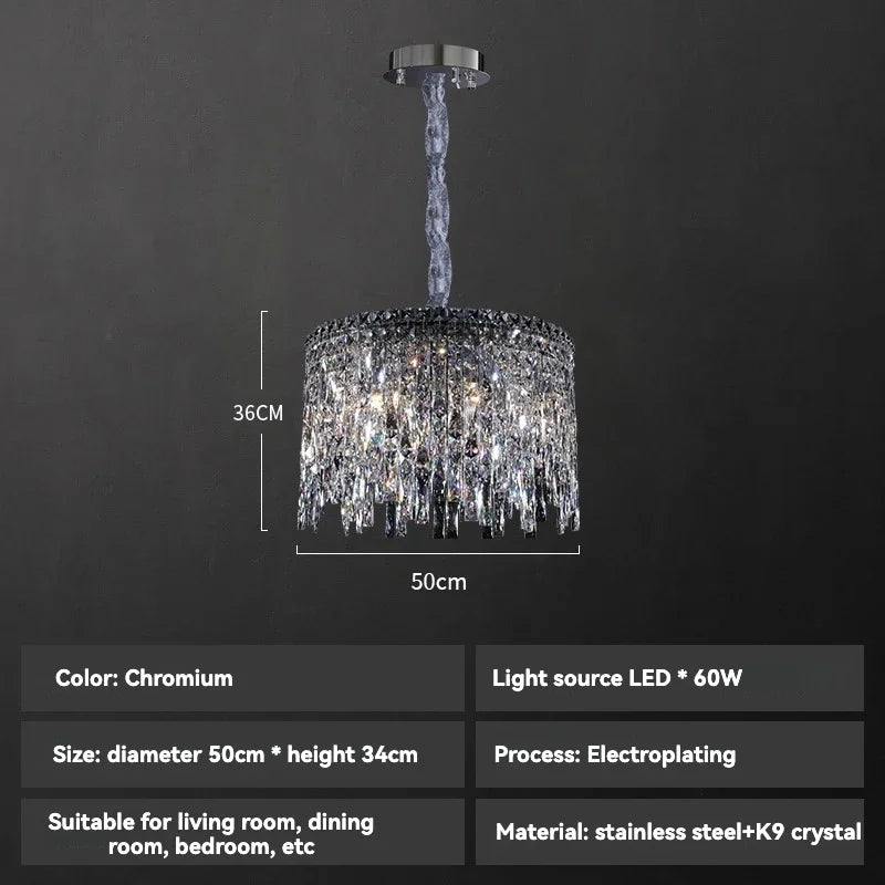 Afralia™ Chrome Chandelier: Designer Luxury K9 Crystal Lighting Fixture for Dining Room, Hotel, and Bar