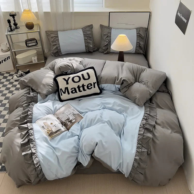 Afralia™ Lace Patchwork Duvet Cover Set, Soft Microfiber, Full Queen Size Bed Linen Pillowcase