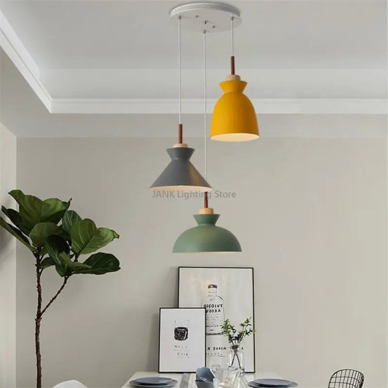 Afralia™ Minimalist Makaron Wood Chandelier LED Pendant Light