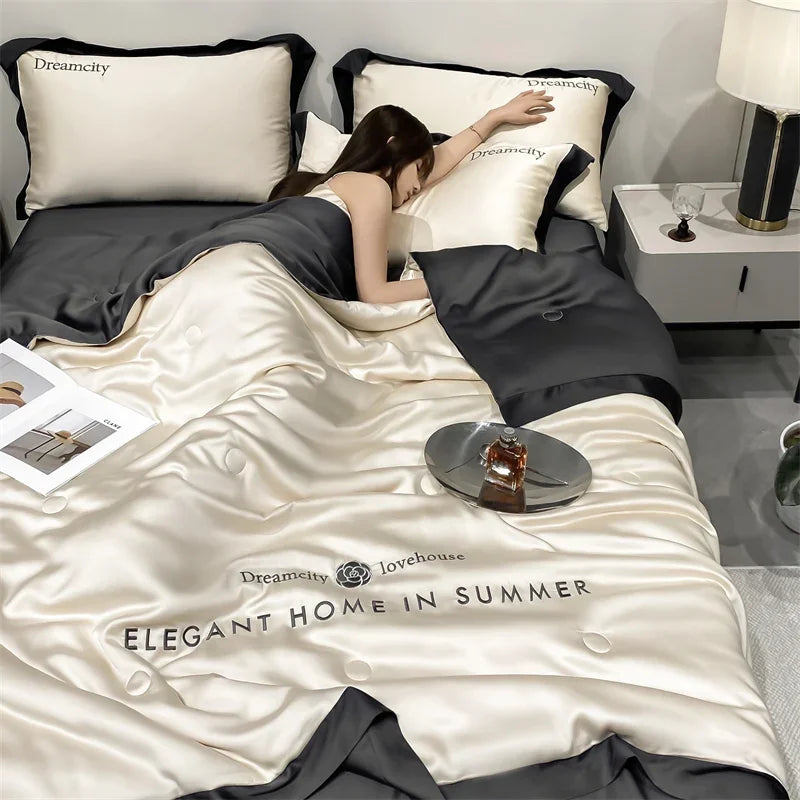 Afralia™ Ice Silk Embroidered Quilt Set: Luxury European Style, Cooling Comforter