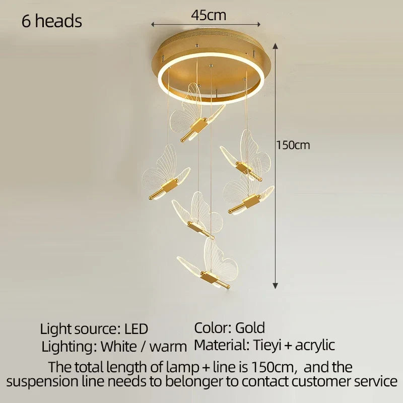 Afralia™ Modern LED Butterfly Chandelier for Bedroom Staircase Illumination