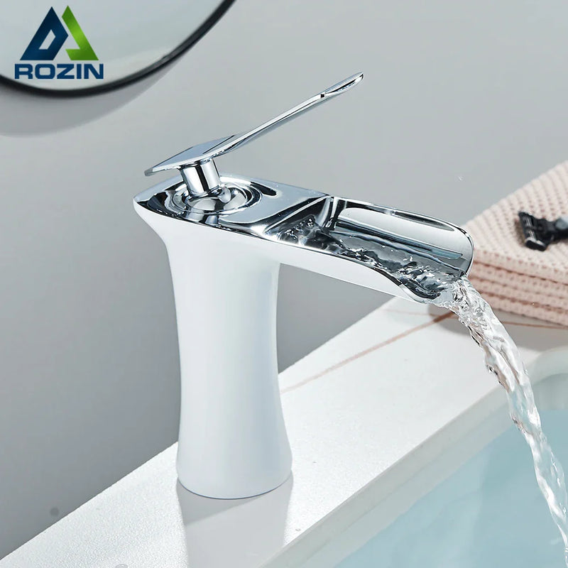 Afralia™ White Basin Faucet Waterfall Vessel Sink Mixer Tap - Chrome Finish