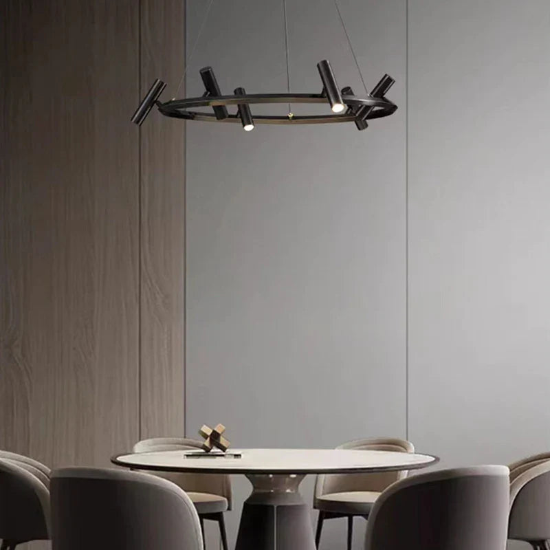 Afralia™ Black Metal Chandelier: Minimalist Hanging Light for Dining Room, Kitchen, Bedroom.