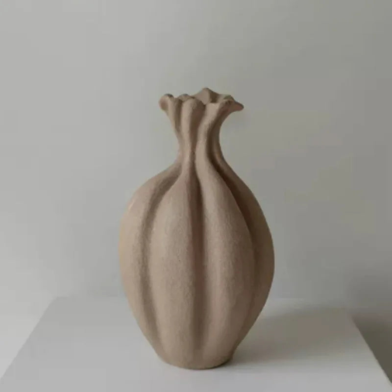 Afralia™ Handcrafted Ceramic Striped Vase for Floral Arrangements