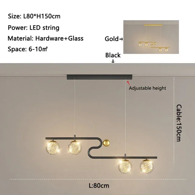 Afralia™ Glass Ball LED Chandelier Pendant for Dining Living Bedroom Kitchen