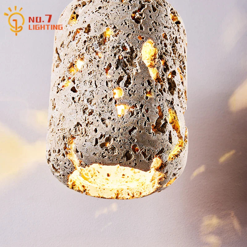 Afralia™ Wabi-sabi Travertine Pendant Lights LED E27 Modern Hanging Lamp for Bedroom Living Room