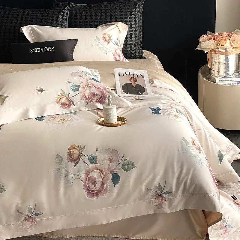 Afralia™ Vintage Rose Flower Print Bedding Set with Egyptian Cotton Luxury and Timeless Elegance