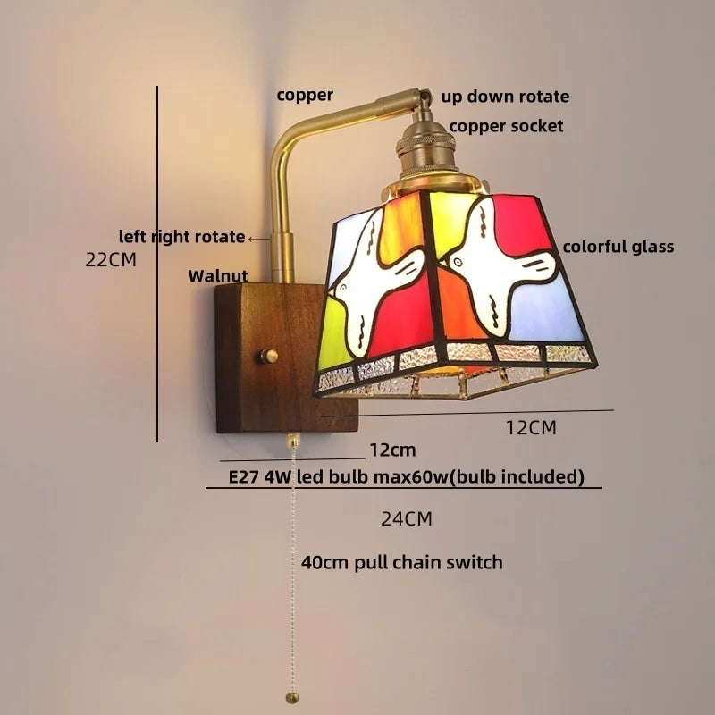 Afralia™ Tiffany Colored Glass LED Wall Light: Rotatable Design, Copper Finish