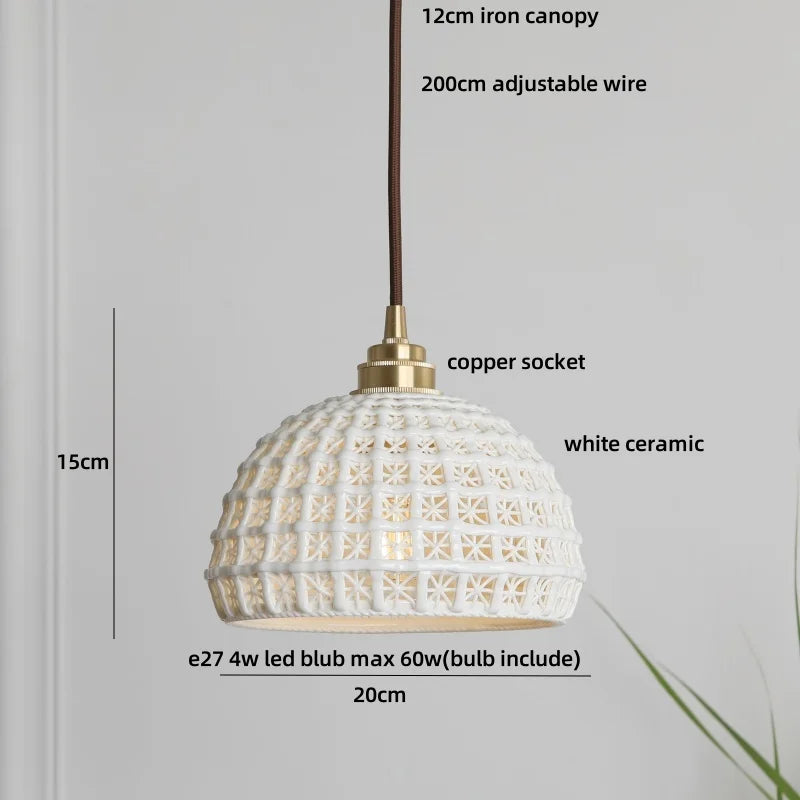 Afralia™ Brown Wood Ceramic Tassel LED Pendant Lights for Modern Interior Lighting