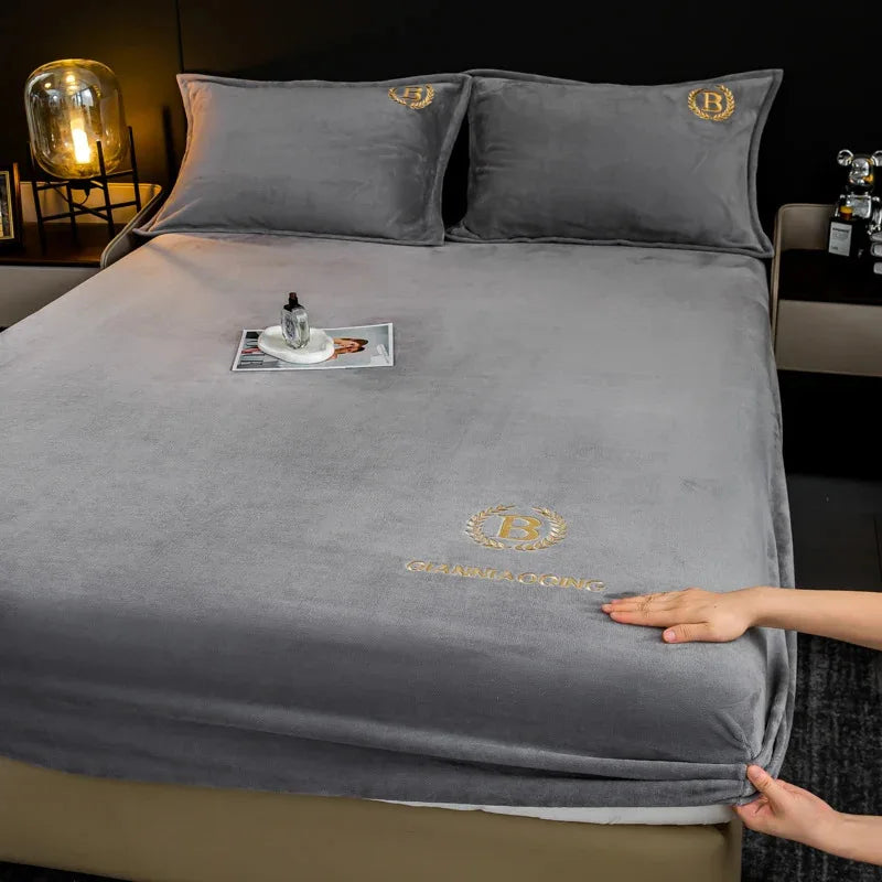 Afralia™ Plush Flannel Embroidered Fitted Sheet for Cozy Winter Warmth