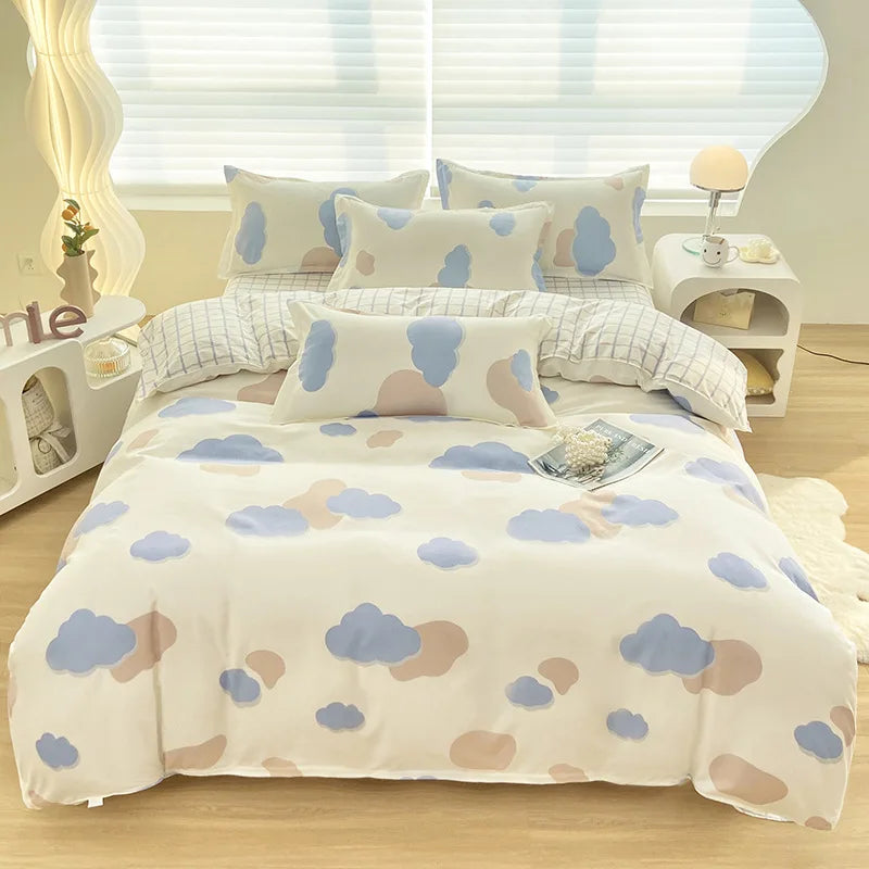 Afralia™ Aloe Cotton Printed Bed Sets 4Pcs Soft Cozy Bedding Set for Adults