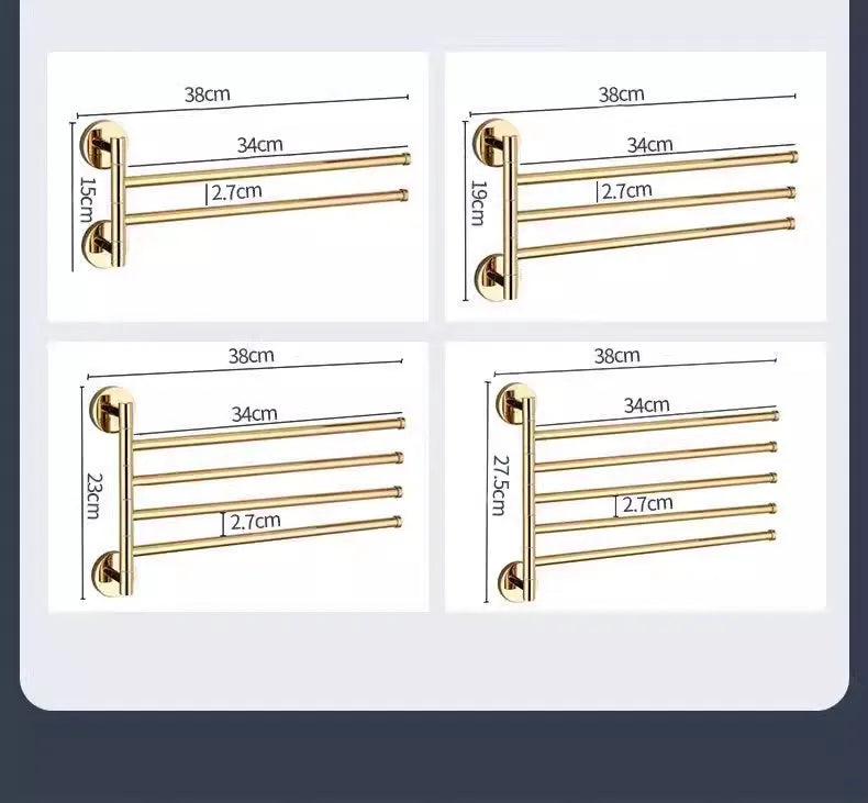 Afralia™ Copper Swivel Towel Bars Wall Mounted Bathroom Towel Holder Rack Gold 32cm