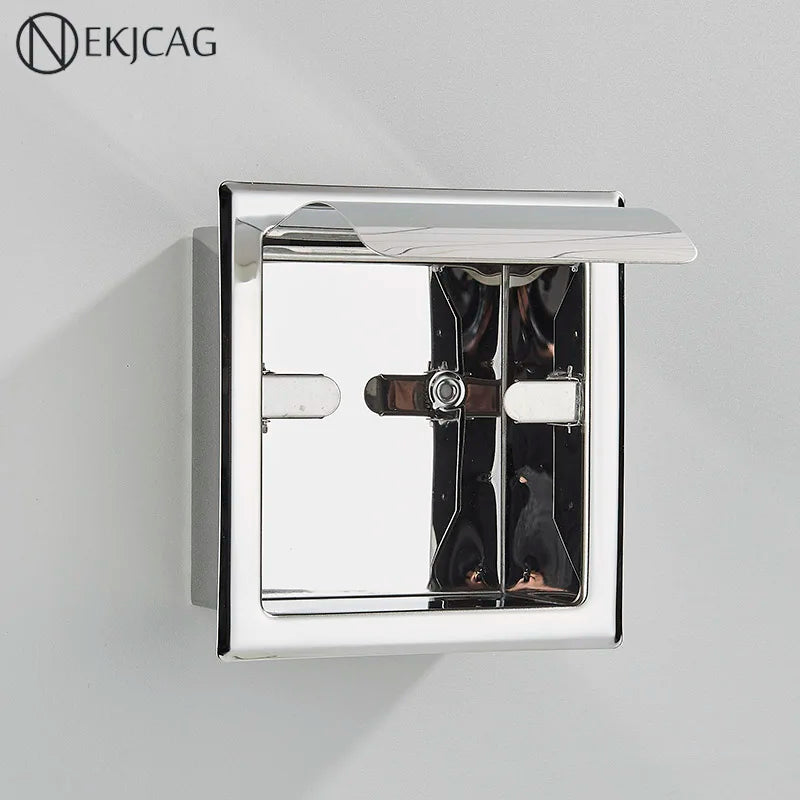 Afralia™ Chrome Stainless Steel Toilet Paper Holder Wall Mounted Bathroom Tissue Box