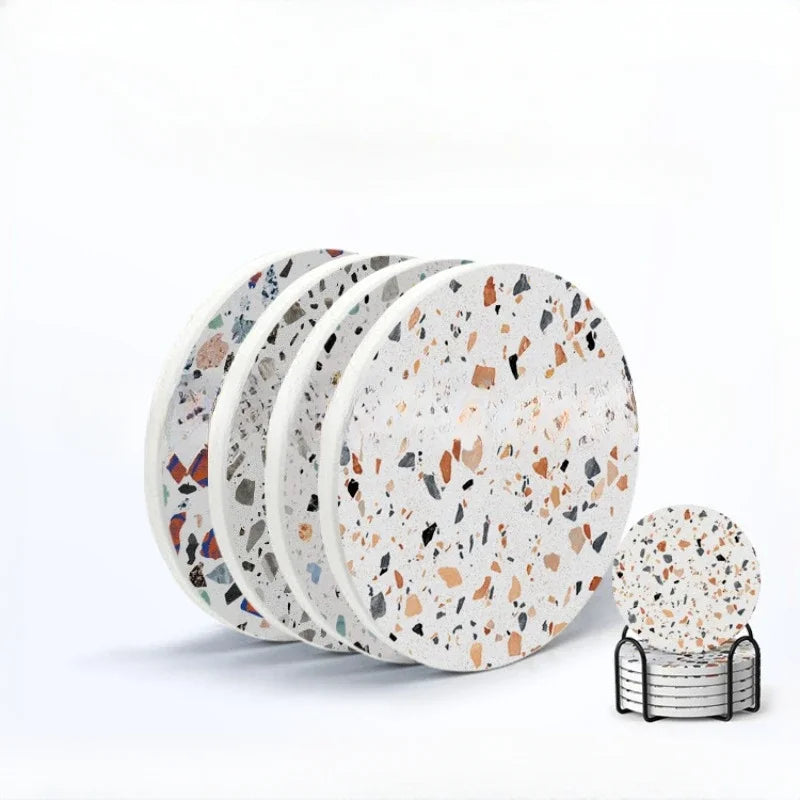 Afralia™ Terrazzo Coasters: Absorbent Ceramic Coffee Table Decor & Housewarming Gift