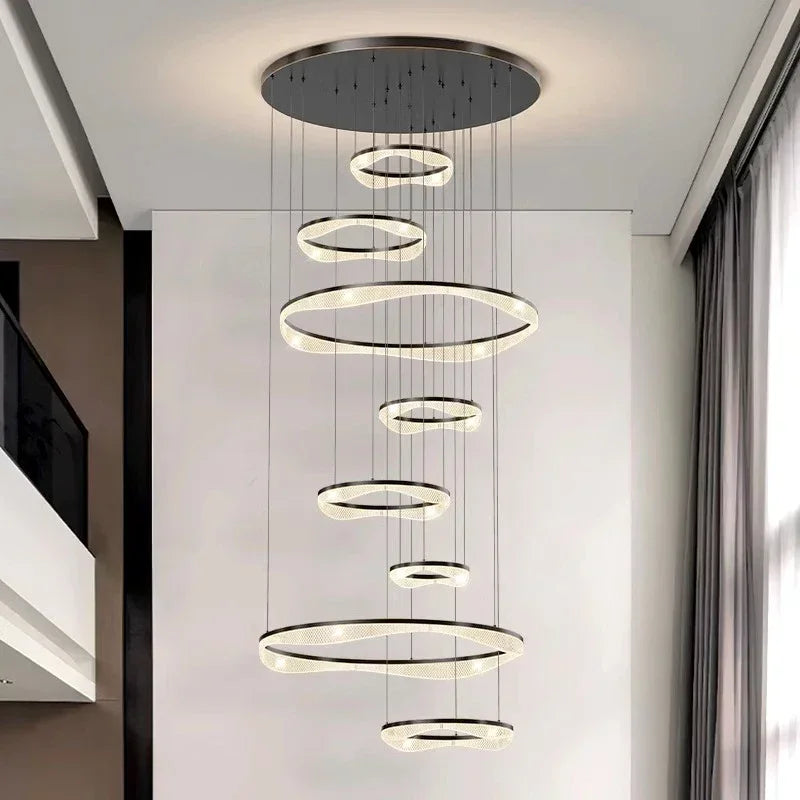 Afralia™ Modern LED Ring Stairs Pendant Chandeliers for Living & Dining Room Lighting