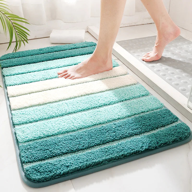 Afralia™ Stripe Thicken Bath Rug: Large Absorbent Quick-drying Entry Flocked Carpet