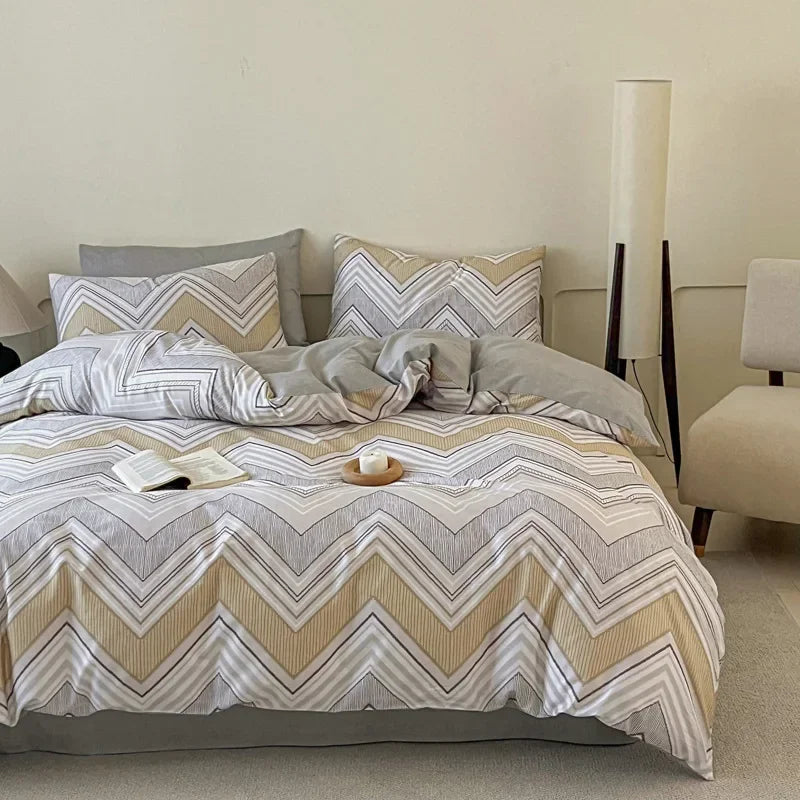 Afralia™ Geometric Pattern Cotton Fitted Sheet Set, King/Queen Bed Comfort Bedding