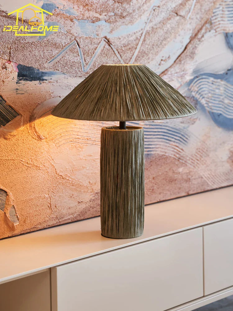Afralia™ Vintage Raffia Table Lamp LED E27 Desk Light for Bedroom Living Room