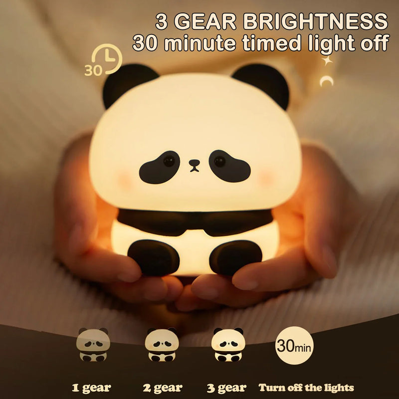 Afralia™ Panda Silicone Night Light USB Rechargeable Timer Kids Bedroom Decor