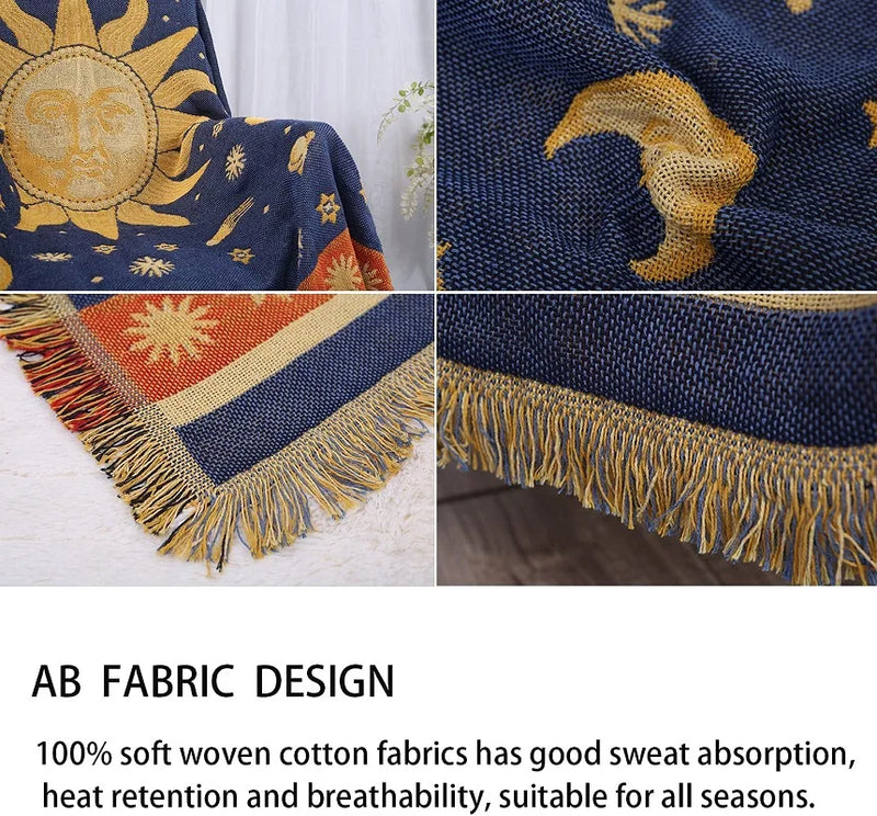 Afralia™ Woven Microfiber Sofa Throw Blanket | Double Sided Sungod Design | Multi-Functional Bed and Outdoor Blanket