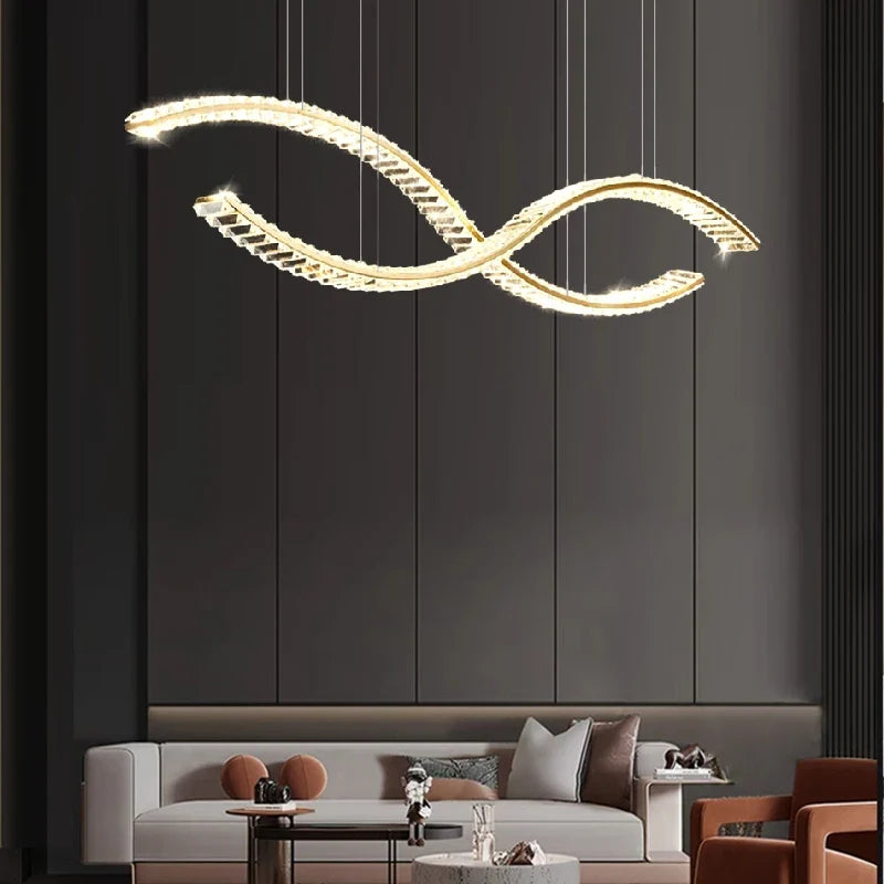 Afralia™ Crystal Chandelier Pendant Lamp Hanging Light for Living Room