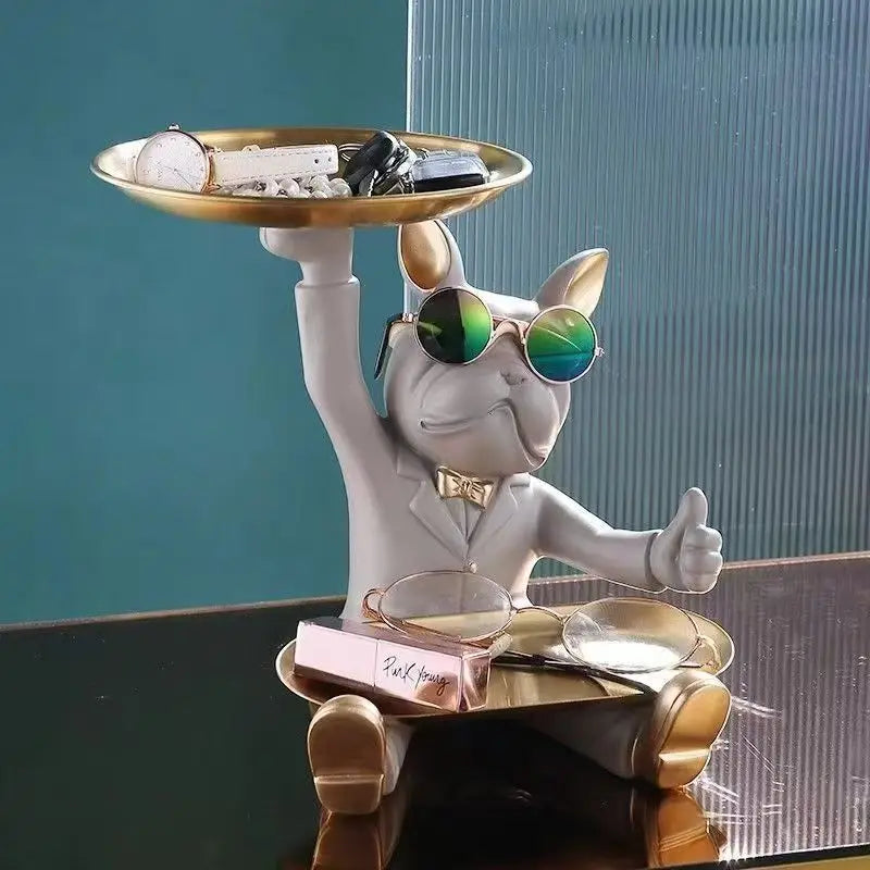 Afralia™ French Bulldog Tray Statue: Stylish Bulldog Storage Decor for Modern Home & Office.