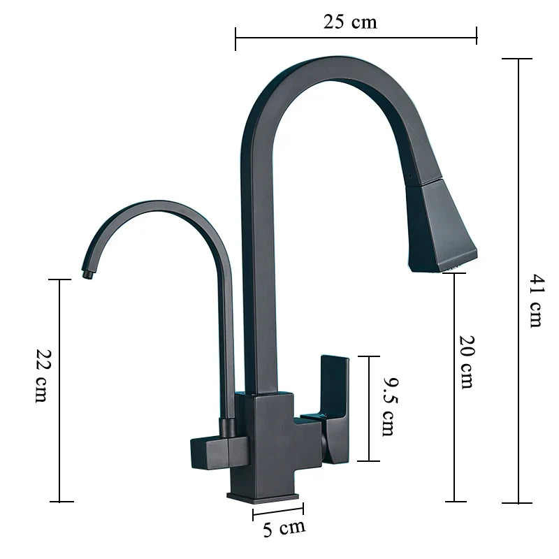 Afralia™ Matte Black Pull-Out Kitchen Faucet With Filtered Water, Cold and Hot Mixer