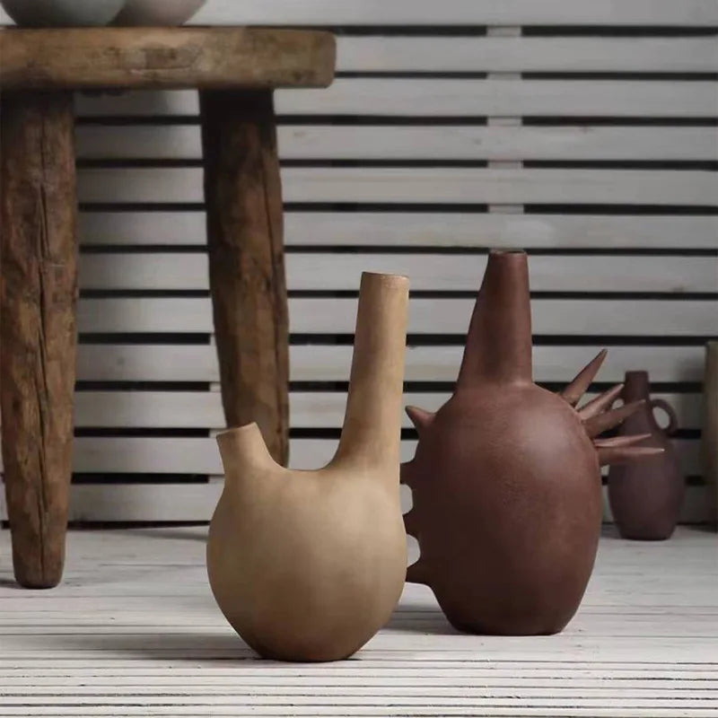 Afralia™ Geometric Stoneware Vase Vintage Art Craft Home Decor Ornaments