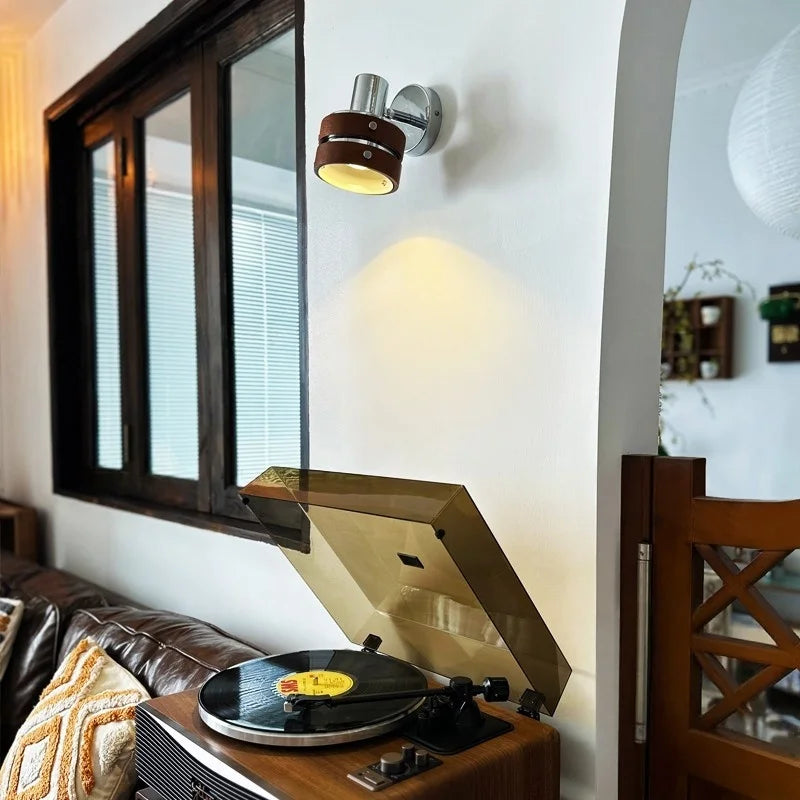 Afralia™ Vintage LED Wall Light Iron Wood Bedside Lamp Wandlamp