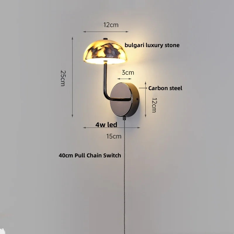 Afralia™ Marble Stone LED Wall Sconce, Rotatable Switch, White Glass, Carbon Steel