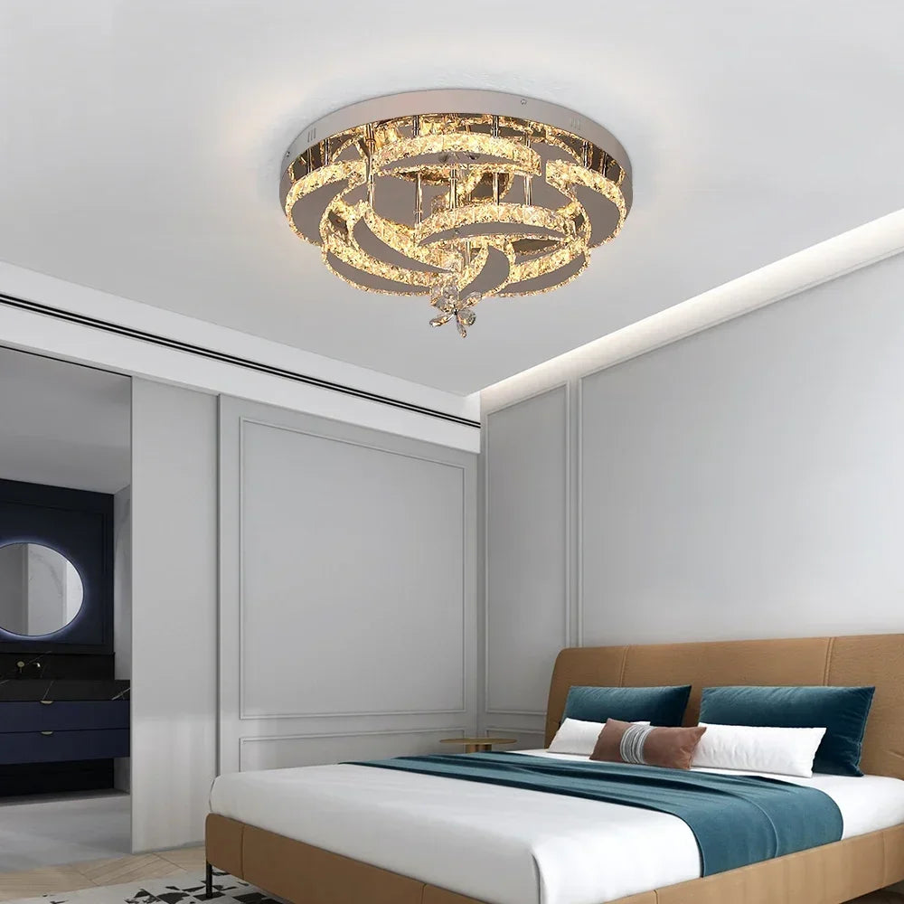 Afralia™ Luxury Crystal LED Chandelier Ceiling Lamp for Living & Dining Room
