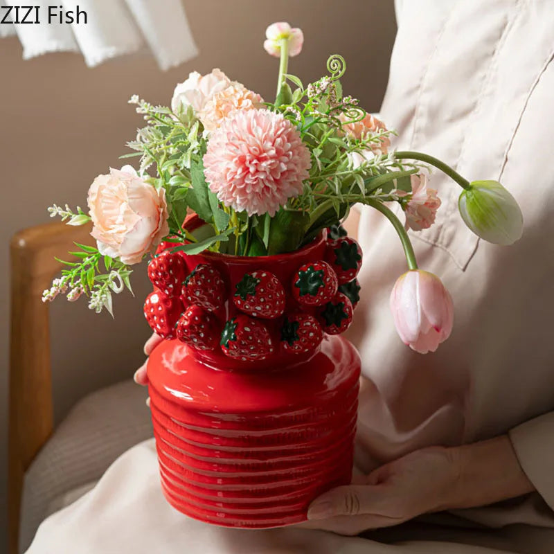 Afralia™ Strawberry Flower Pot: Cute Geometry Vase for Hydroponics Terrarium and Floral Arrangements