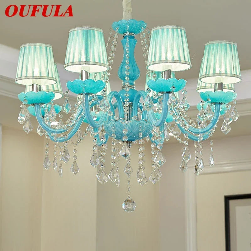 Afralia™ Blue Crystal Pendent Lamp/Candle Chandelier for Living Room, Bedroom, Restaurant, KTV