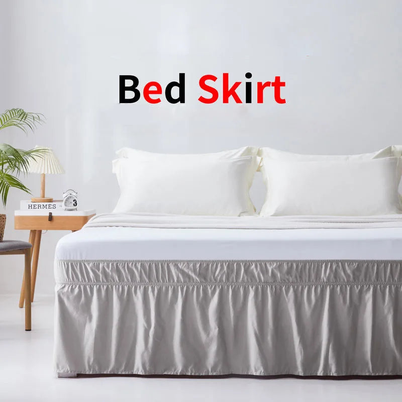 Afralia™ Solid Color Bed Skirt Brushed Stain Resistant Easy To Clean Bed Cover