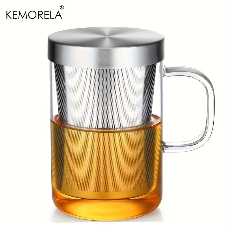 Afralia™ 477ML Glass Tea Infuser Mug | Borosilicate Glass with Stainless Steel Infuser