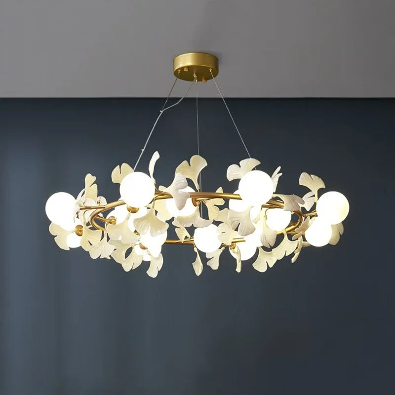 Afralia™ Gingko Leaf Branch LED Ceiling Chandelier for Modern Living Room and Bedroom