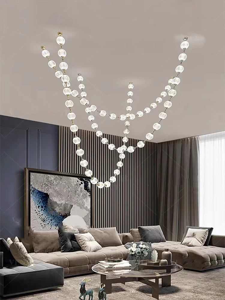 Afralia™ Pearl Necklace Design LED Chandelier for Dining Room Staircase Decor