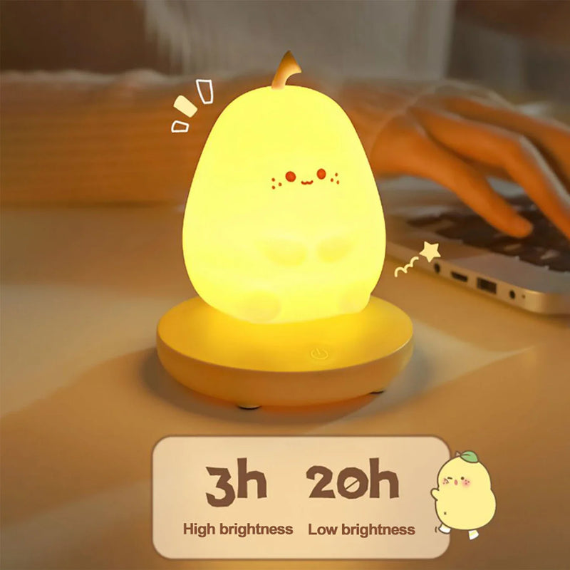 Afralia™ Pear Rabbit Silicone Night Light: Touch Sensor Dimmable Rechargeable Lamp for Kids and Baby Bedroom