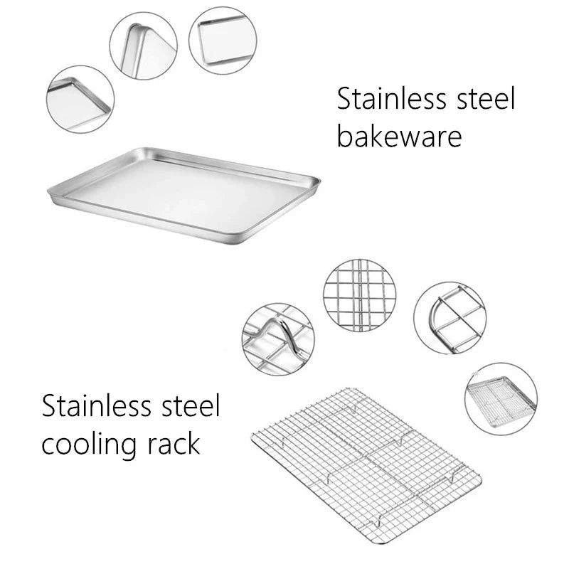 Afralia™ Stainless Steel Baking Tray with Removable Cake Grid Cooling Rack