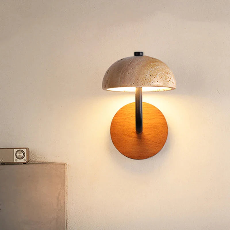Afralia™ Yellow Marble Mushroom Wall Light Bedside Sconce for Hotel Restaurant Decor