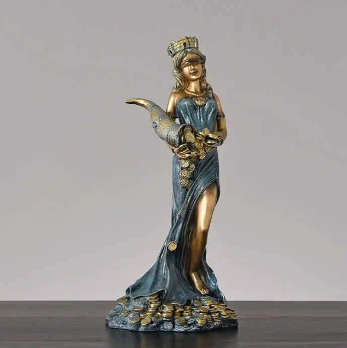 Afralia™ Greek Wealth Goddess Fortuna Figurine Plouto Fortune Sculpture Decor Gift